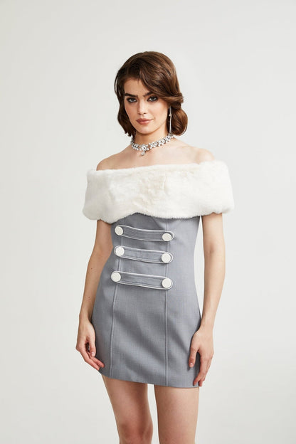 Lina grey fauxfur mini dress