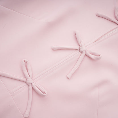 Elise pink bowdetail splitneck midi dress