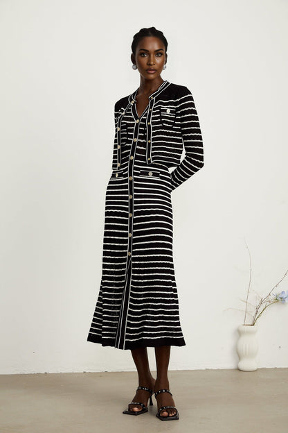 Charlotte striped knitted cardigan  dress matching set
