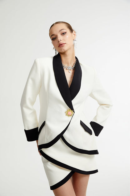 Vespera contrast colours jacket  skirt matching set