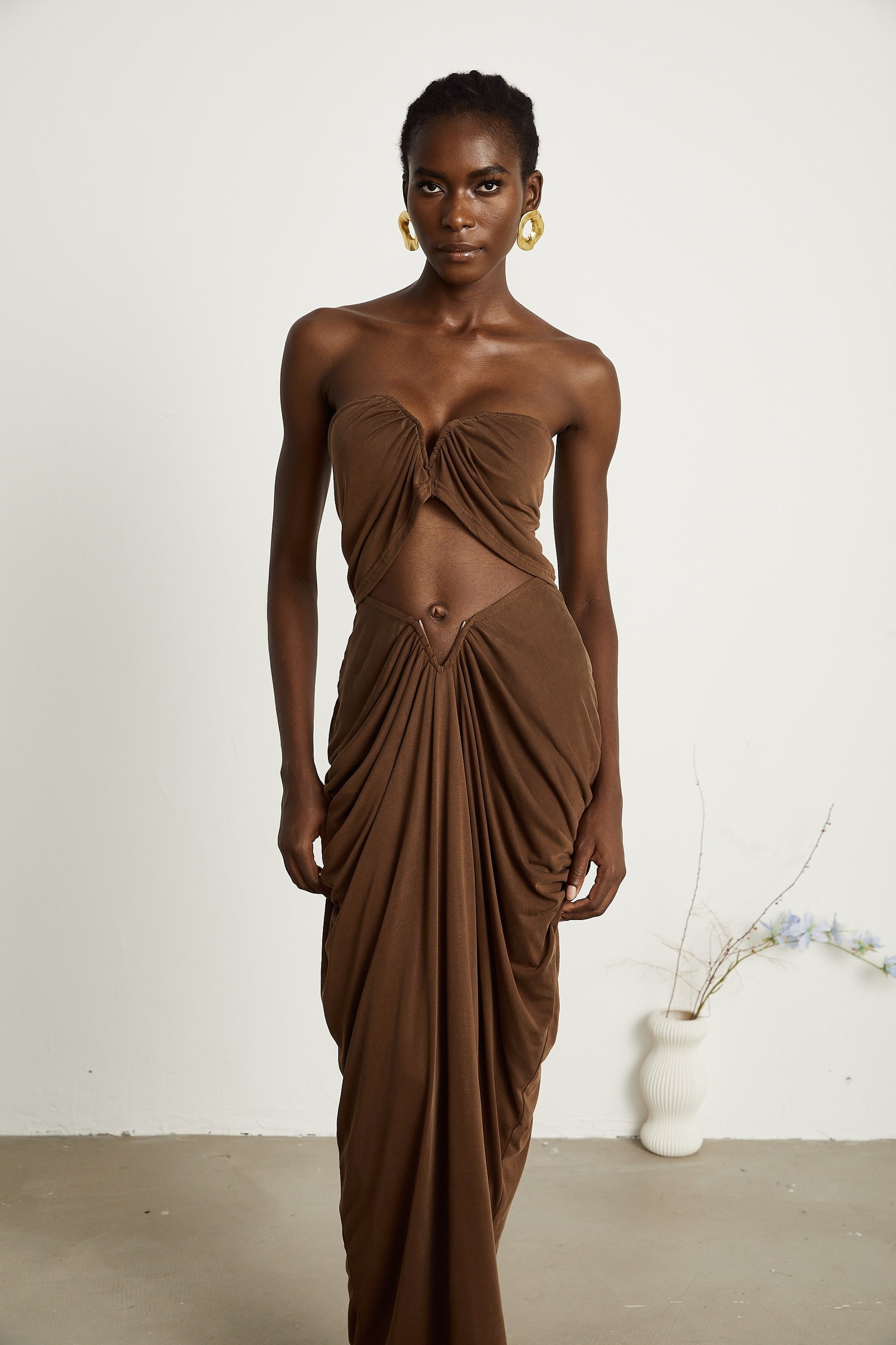 Félicité brown ruched top  skirt matching set