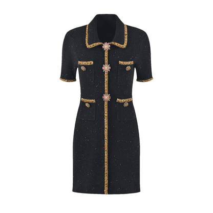 Meredith Gestricktes Kleid mit Paillettenkragen & Taschen