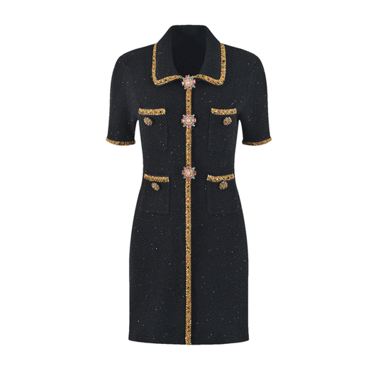 Meredith Gestricktes Kleid mit Paillettenkragen & Taschen