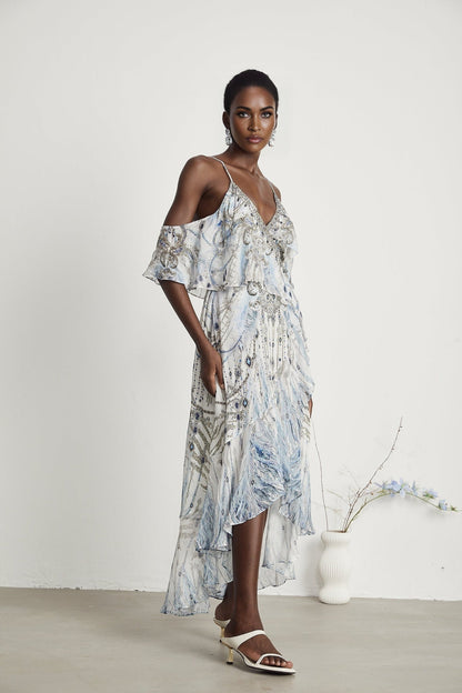 Ayla ruffle overlayer wrap dress