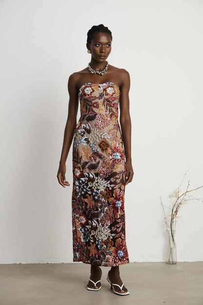 Thérèse sequinembellished embroidered floral colorful midi dress