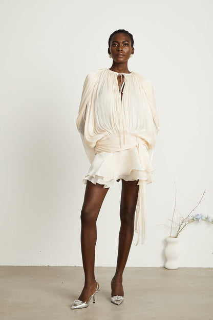Eugénie fullypleated ruffled mini dress in Neutrals