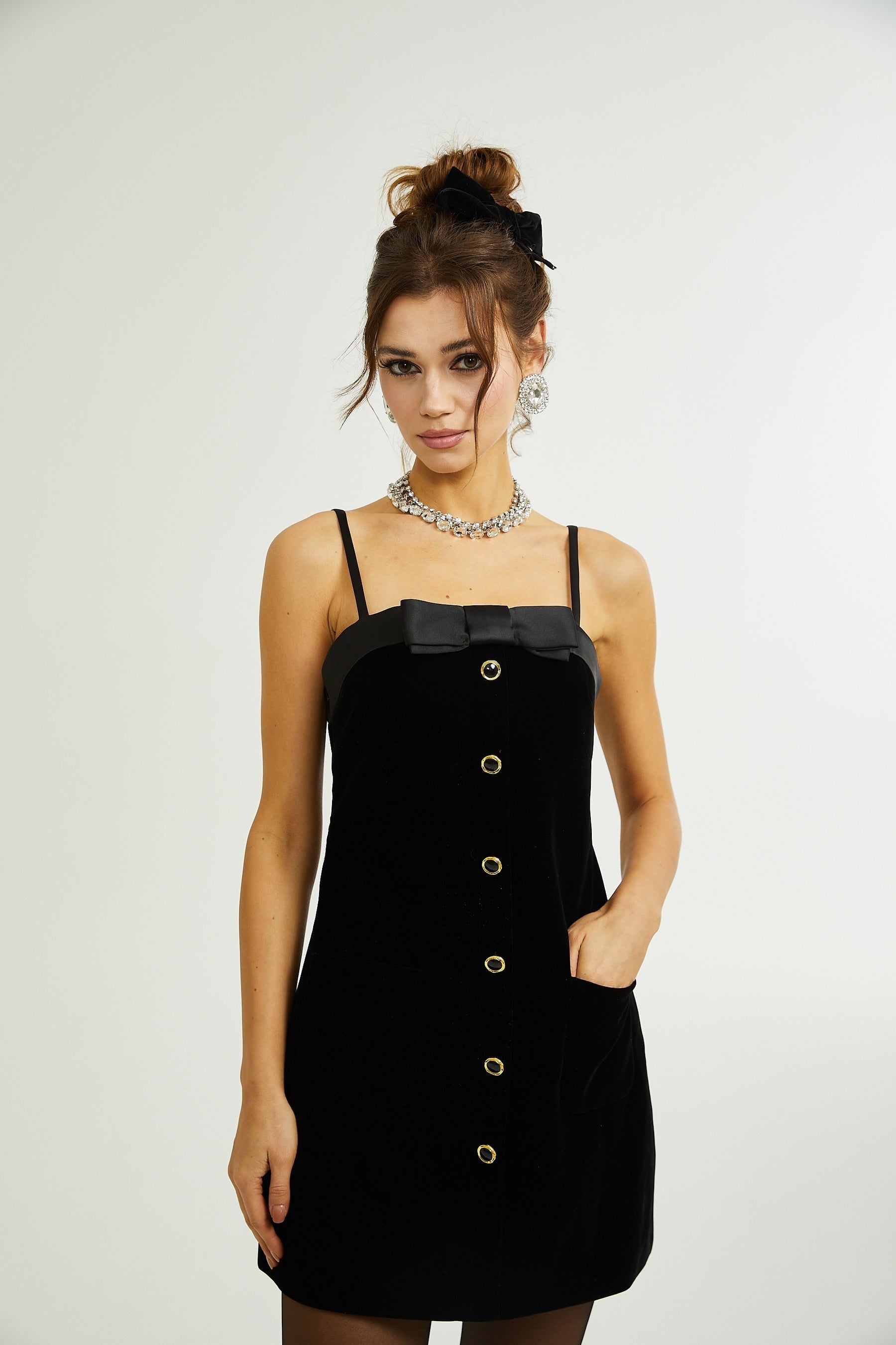 Reeva bowembellished velvet mini dress