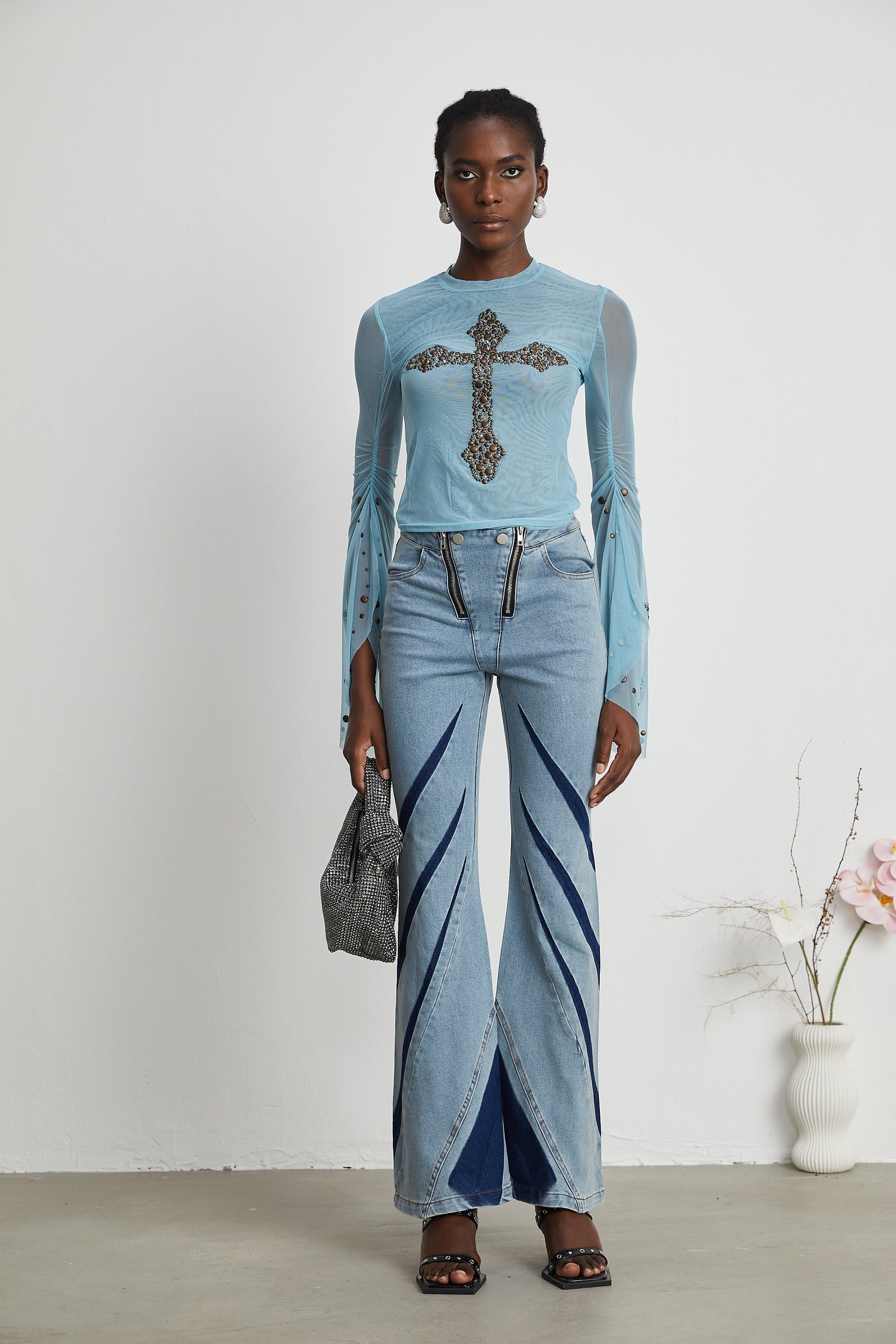Émmanuelle semisheer studembellished top
