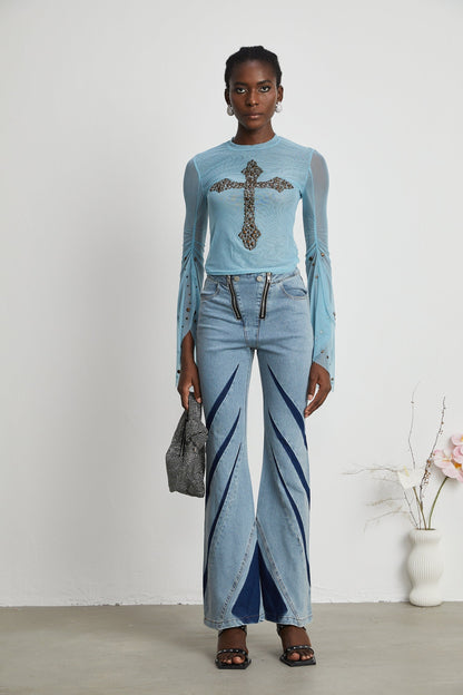 Émmanuelle semisheer studembellished top