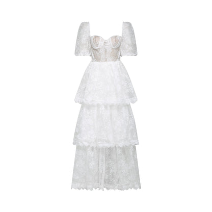 Mélisande white lace tiered maxi dress