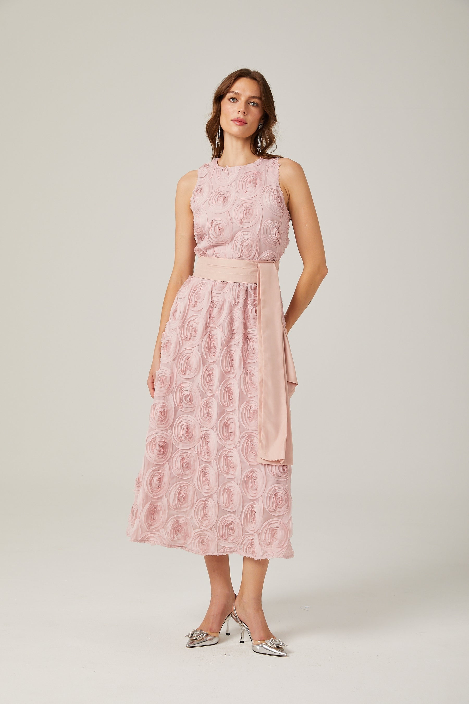 Paulette pink floral tiewaist midi dress
