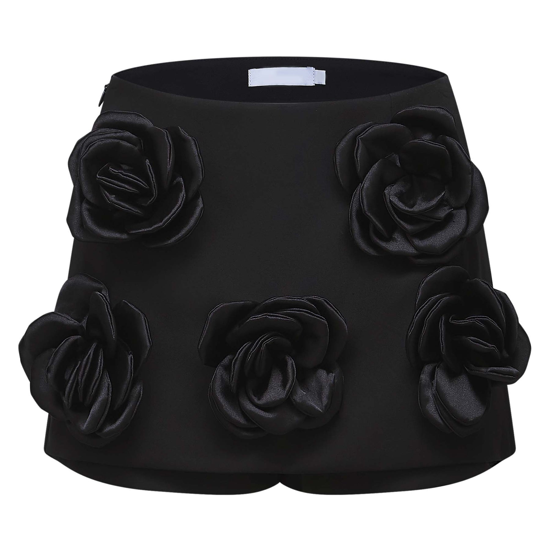 Black mini skirt with artificial flowers by Nalini