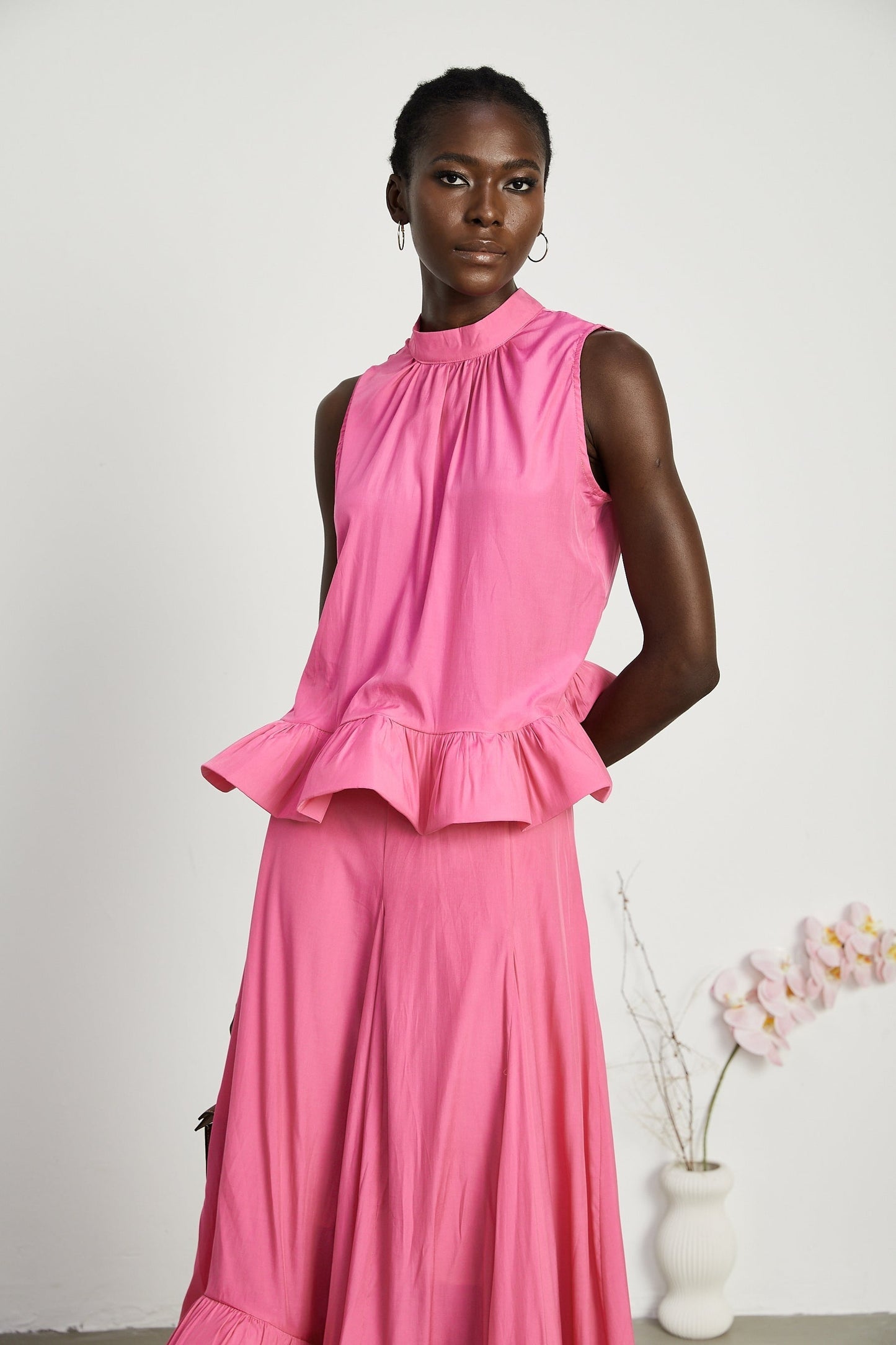 Mathilde pink ruffled top  skirt matching set