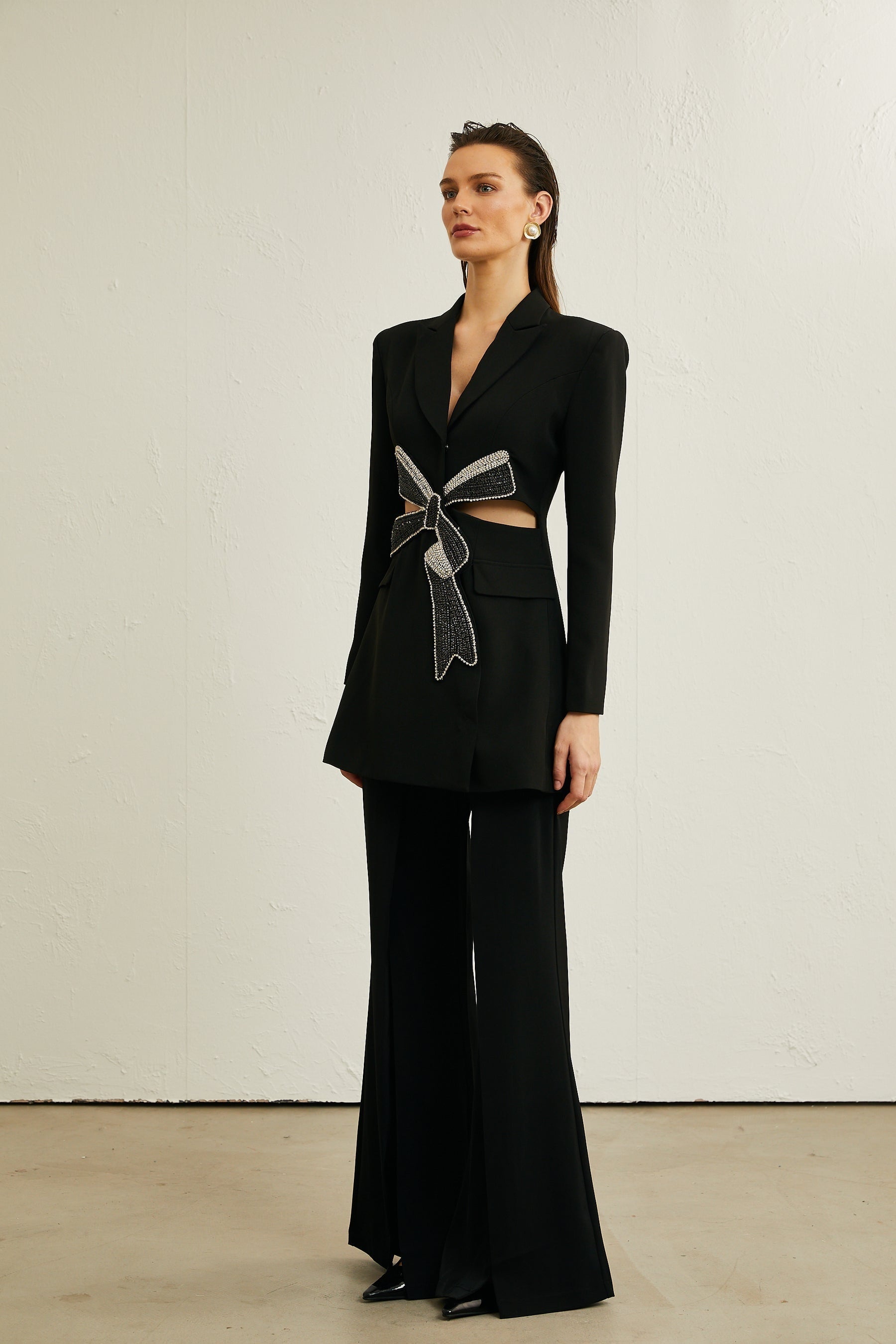Justine black bowknot cutout blazer