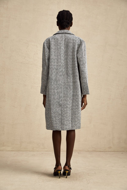Long gray coat with herringbone pattern named Chantal