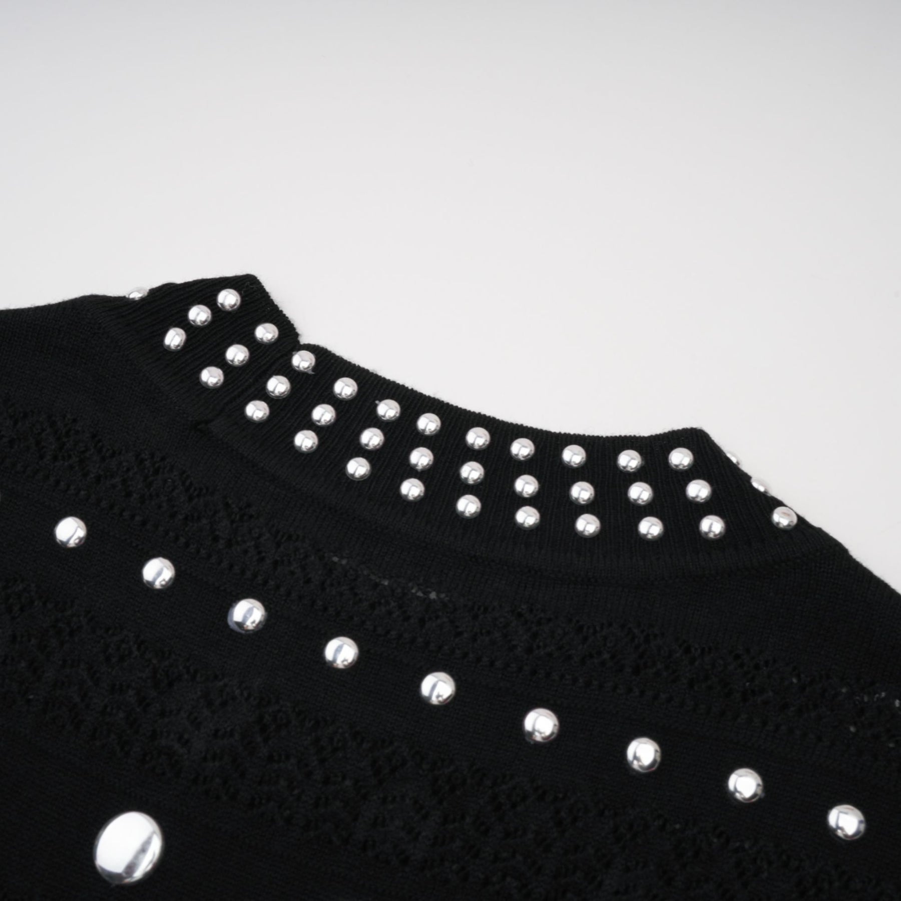 Black crochet knit maxi dress with studs by Chloe
