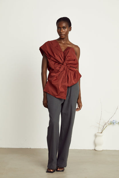 Hermine red bowdetail asymmetric top