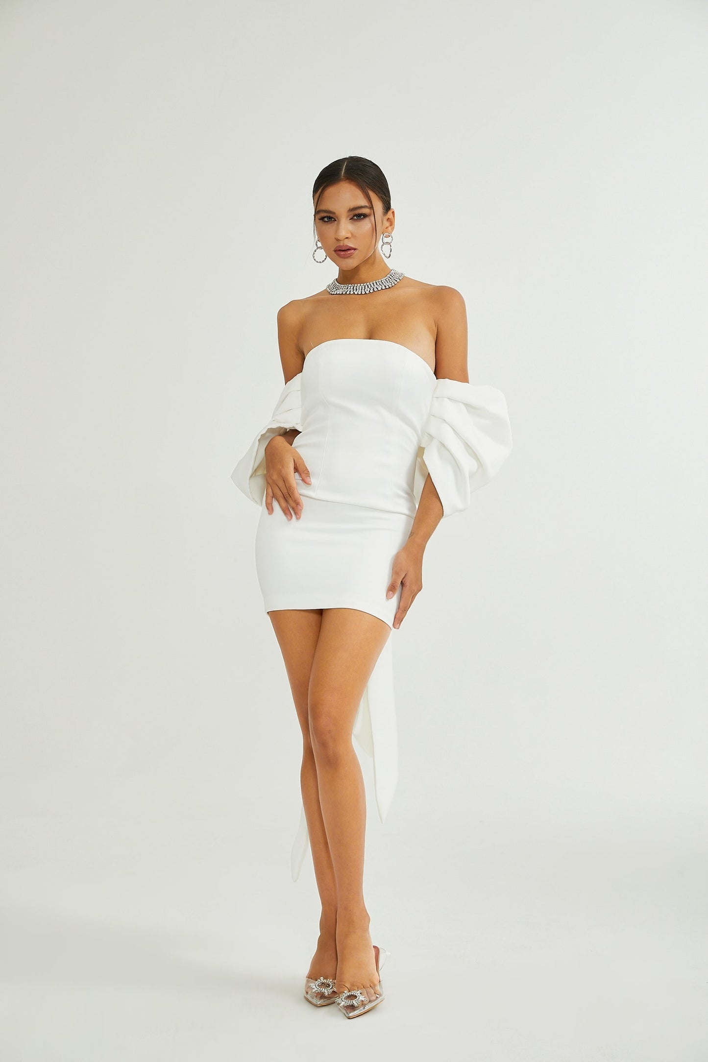 Hélène white oversizebow mini dress