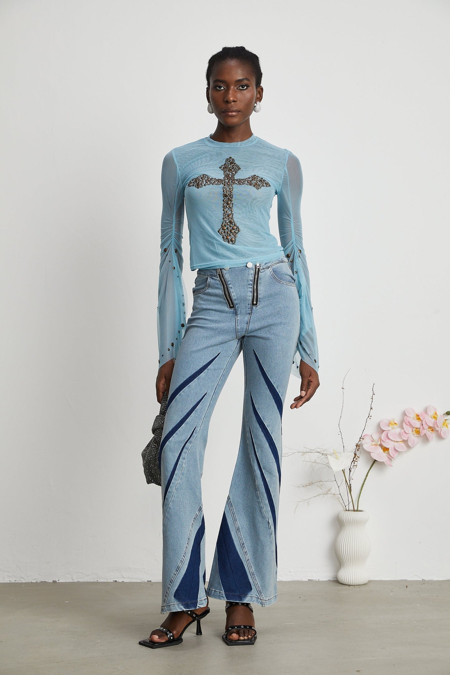 Émmanuelle semisheer studembellished top