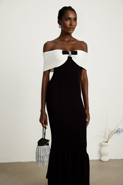 Éliane bowdetail ribbed maxi dress