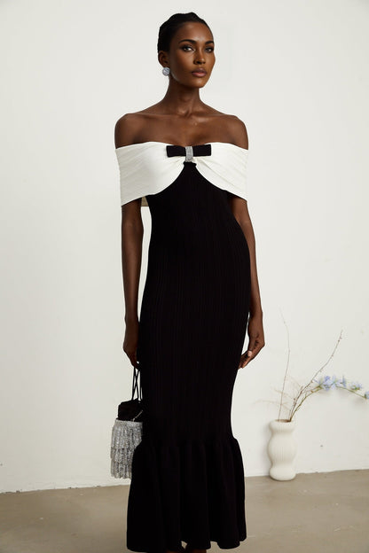 Éliane bowdetail ribbed maxi dress