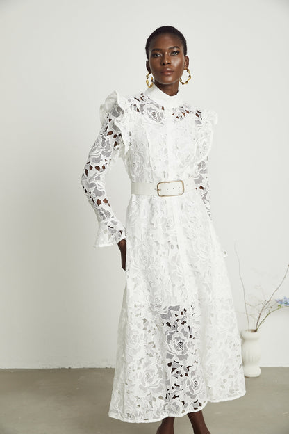 Noémie floralembroidered midi dress in White