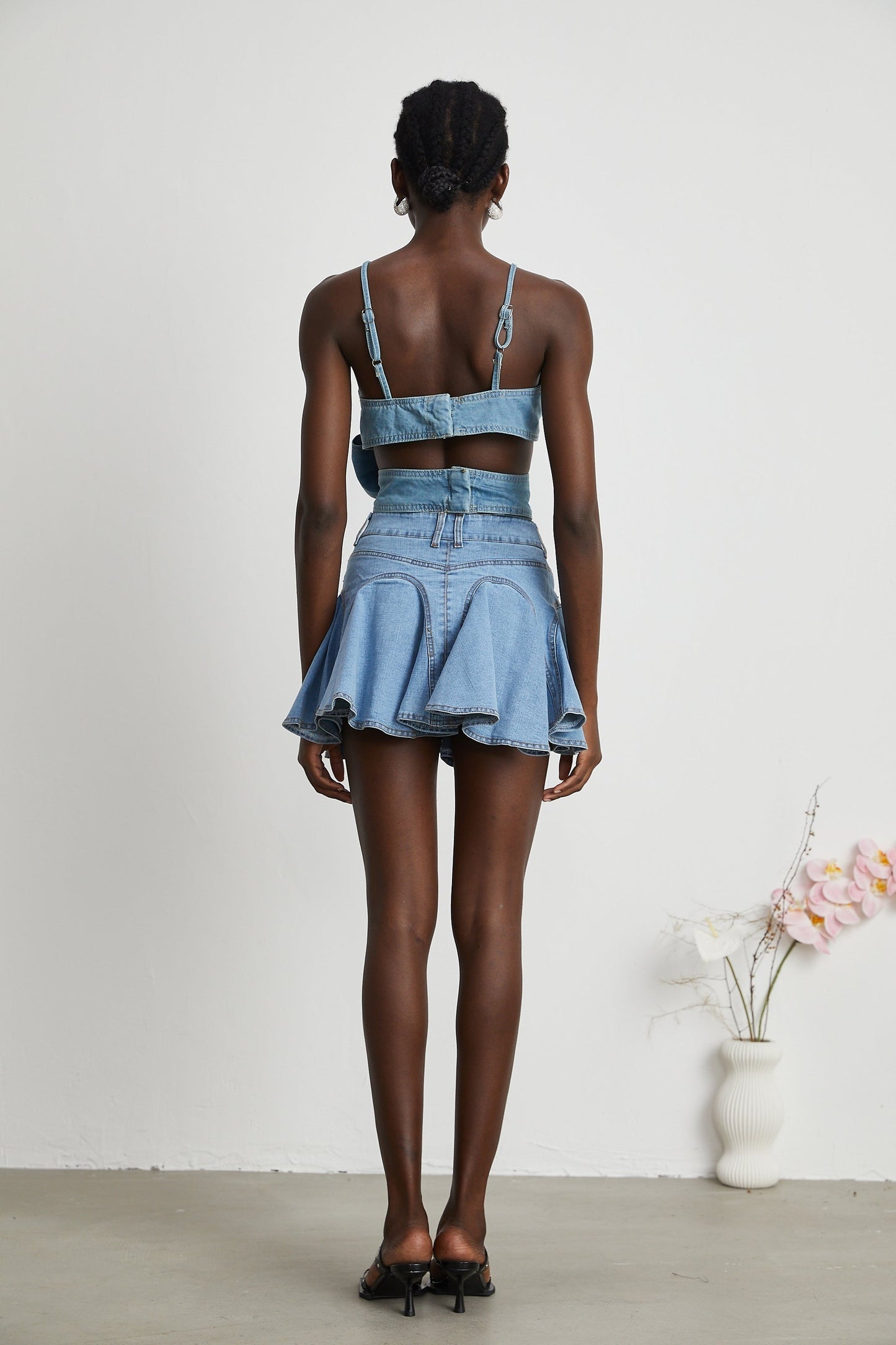 Capucine denim flouncehem skirt