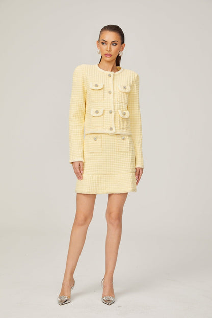 Fabienne yellow waffleknit jacket  skirt matching set