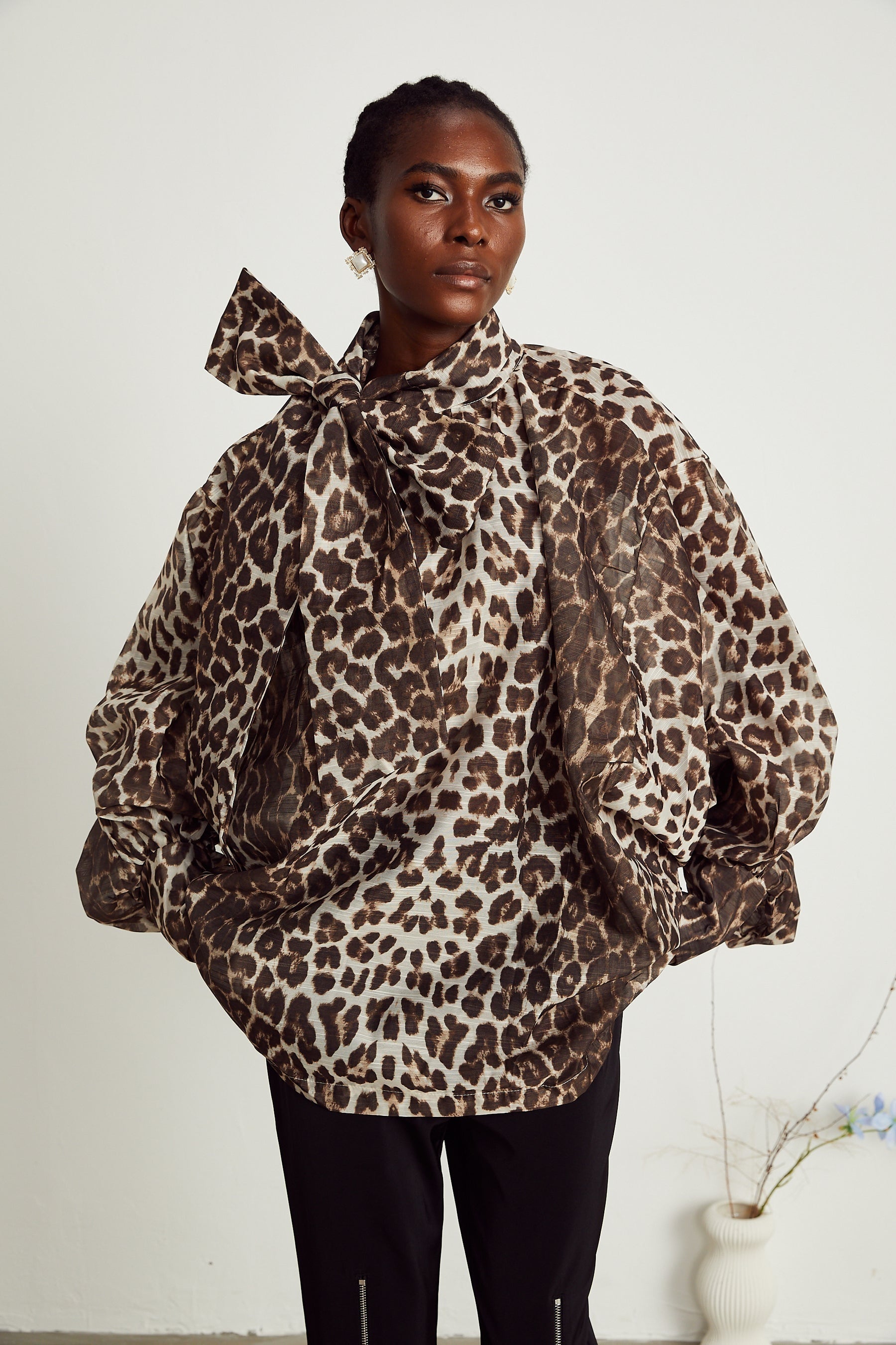 Belle leopardprint oversizesleeved blouse