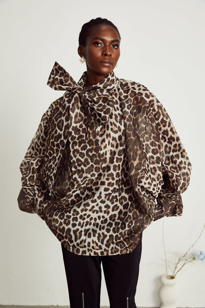 Belle leopardprint oversizesleeved blouse