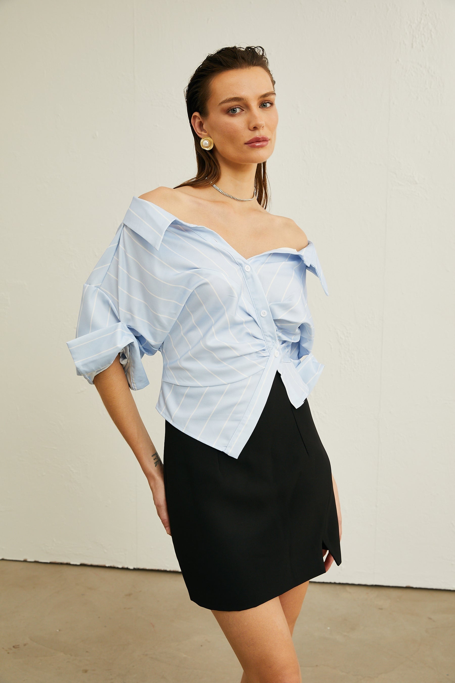 Hélène striped offshoulder blouse