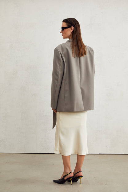 Béatrice grey collarless Vneck blazer