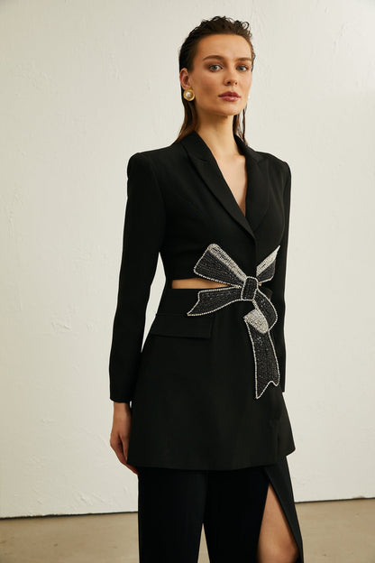 Justine black bowknot cutout blazer