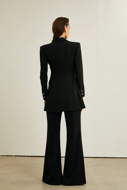 A black blazer with a bowknot detail and cutout design named Justine