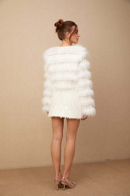 White padded fur jacket with crystal embellishments named Margherita