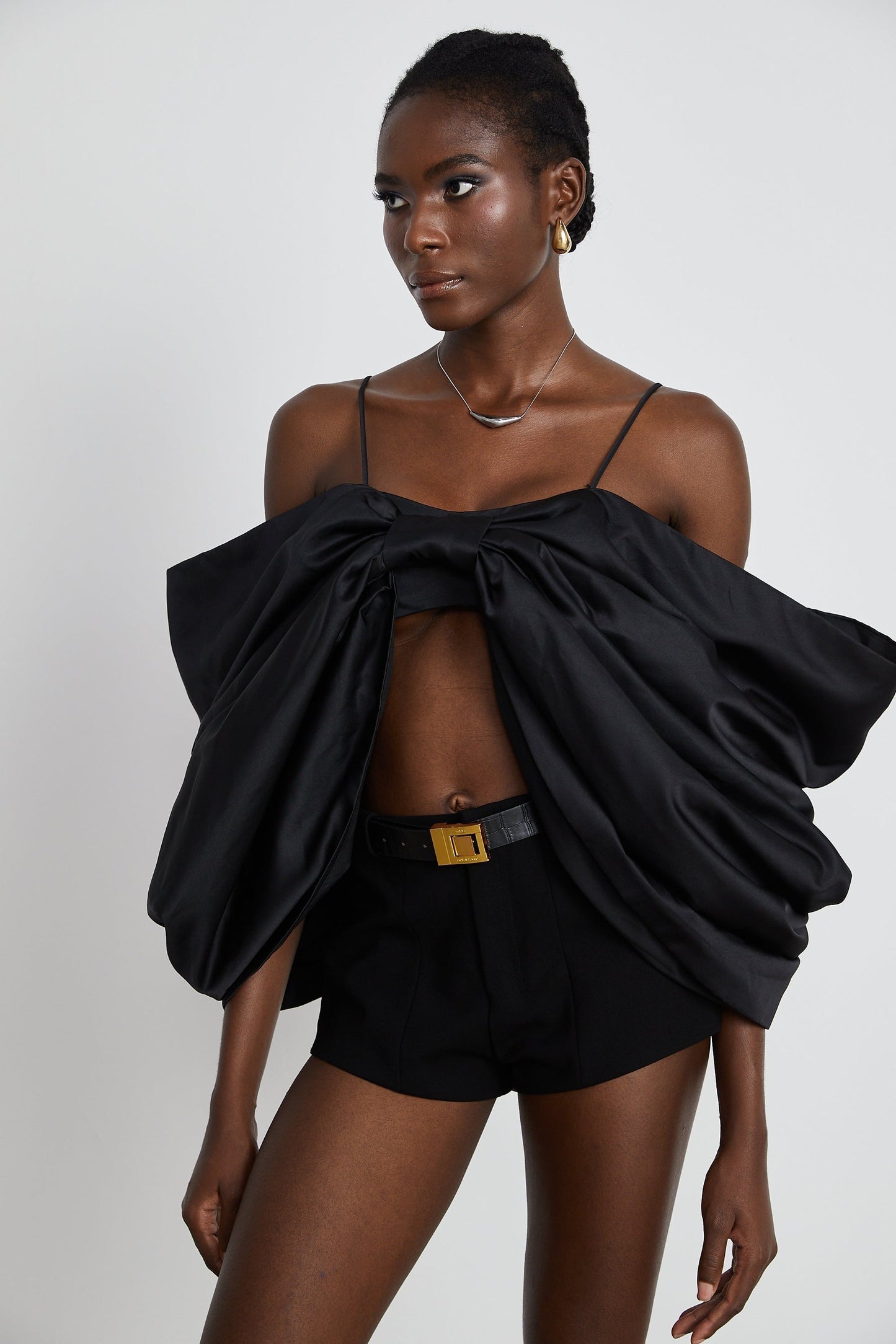 Solène bowknot scoopback top in Black