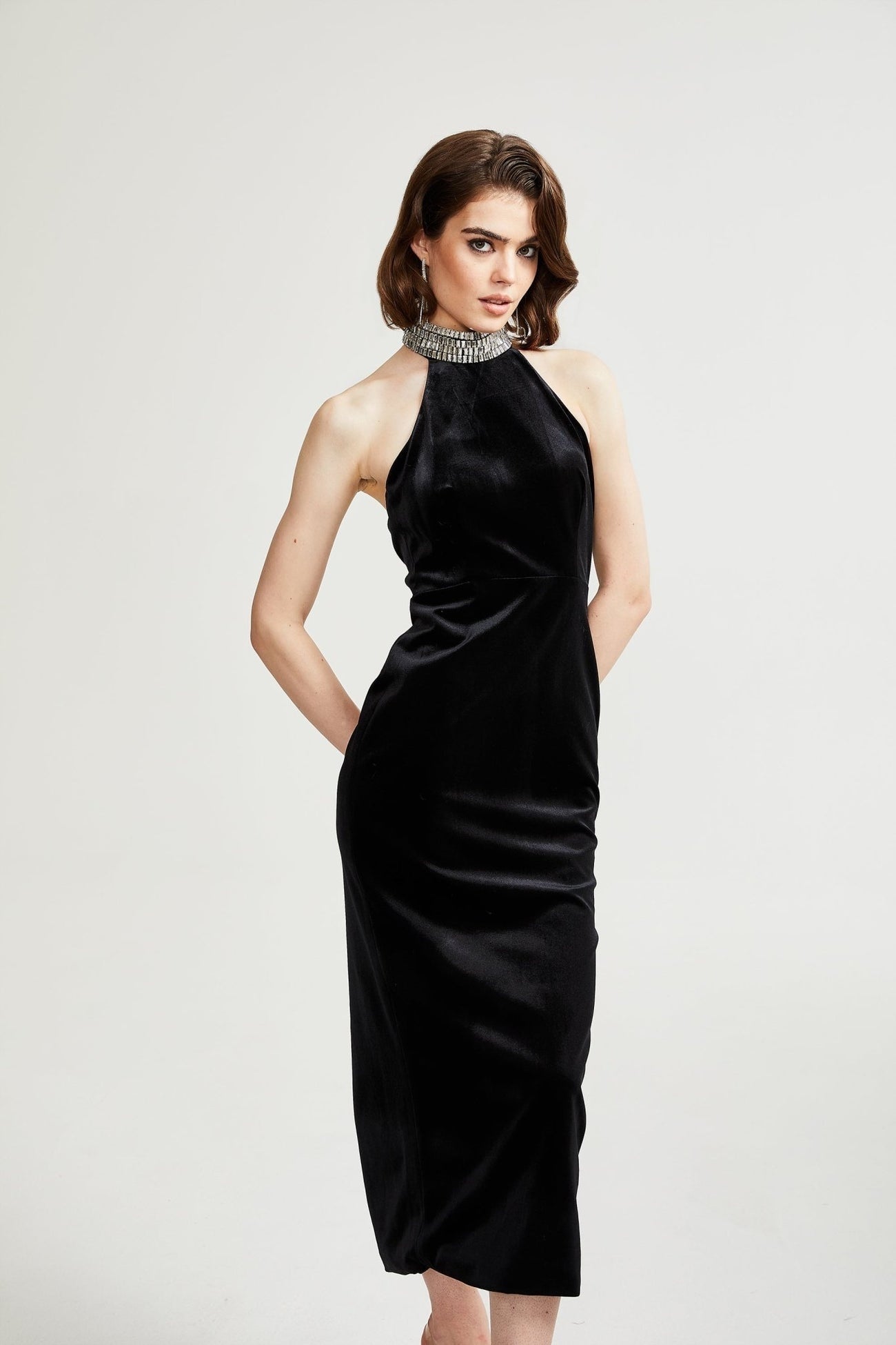 Caisa embellished turtleneck black dress