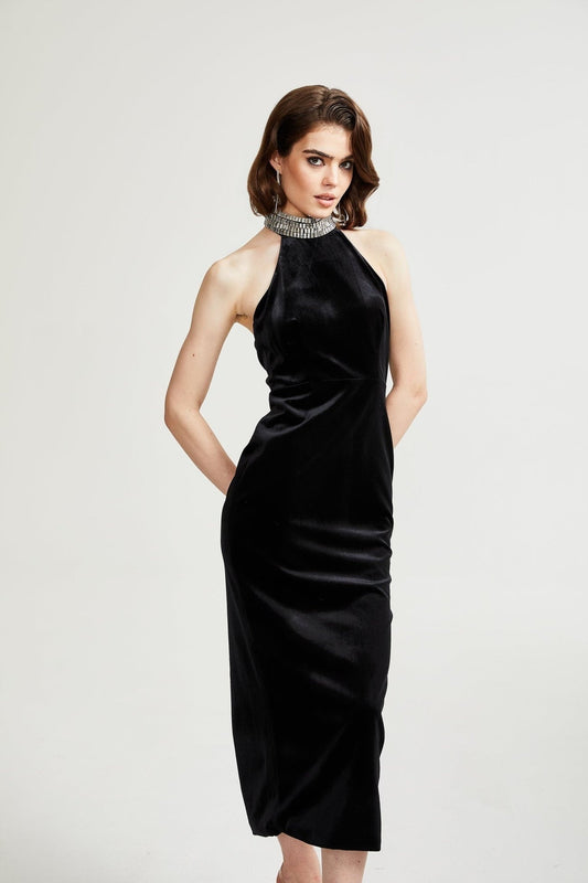 Caisa embellished turtleneck black dress