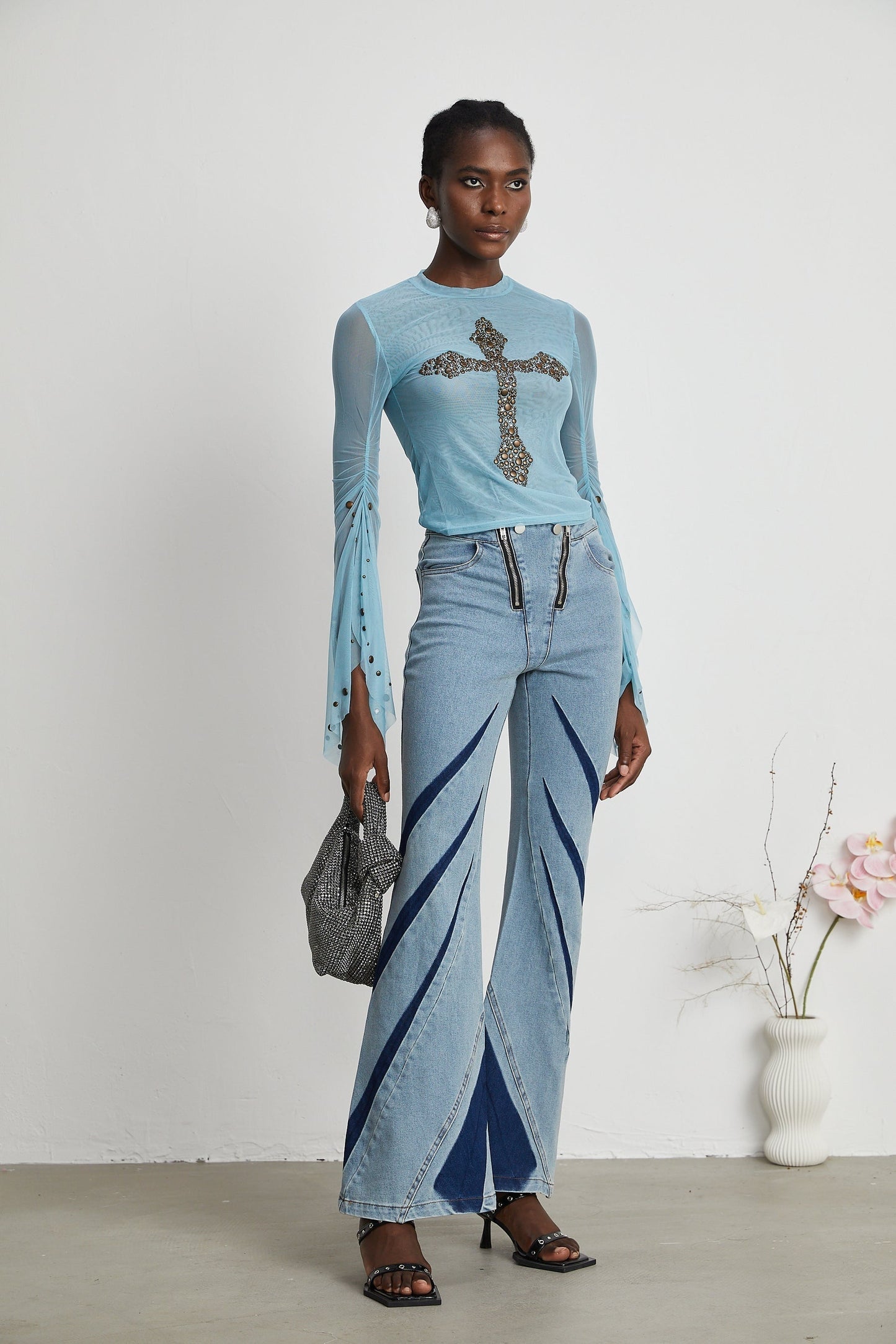 Émmanuelle semisheer studembellished top