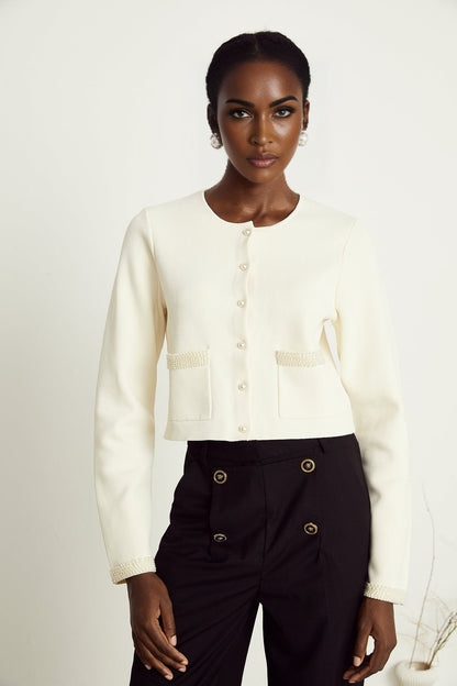 Aurore beige fauxpearl cardigan