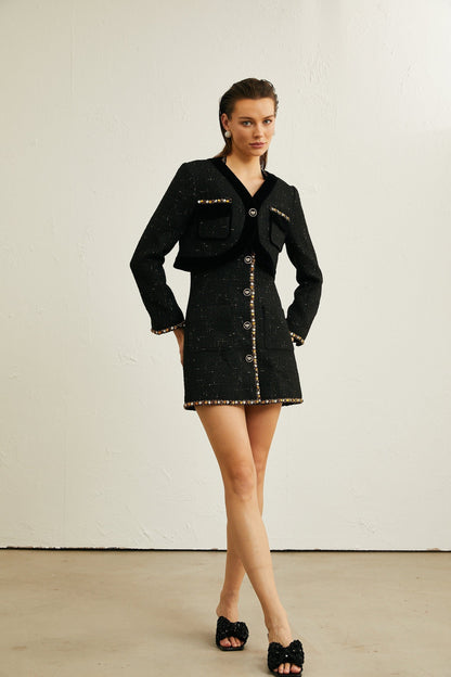 Cécile black tweed cardigan  dress matching set