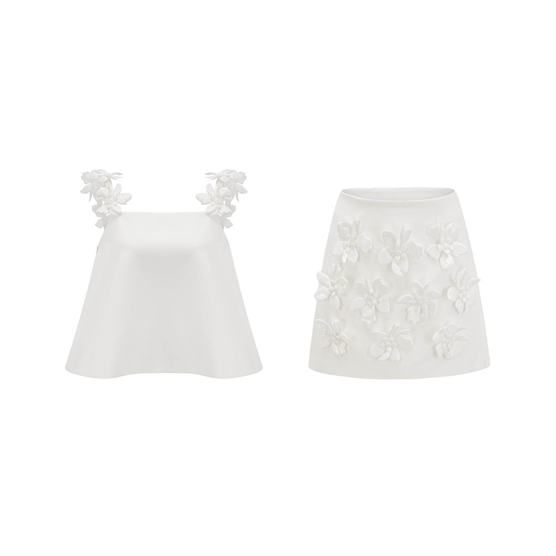 Odette white fauxfloral top  skirt matching set