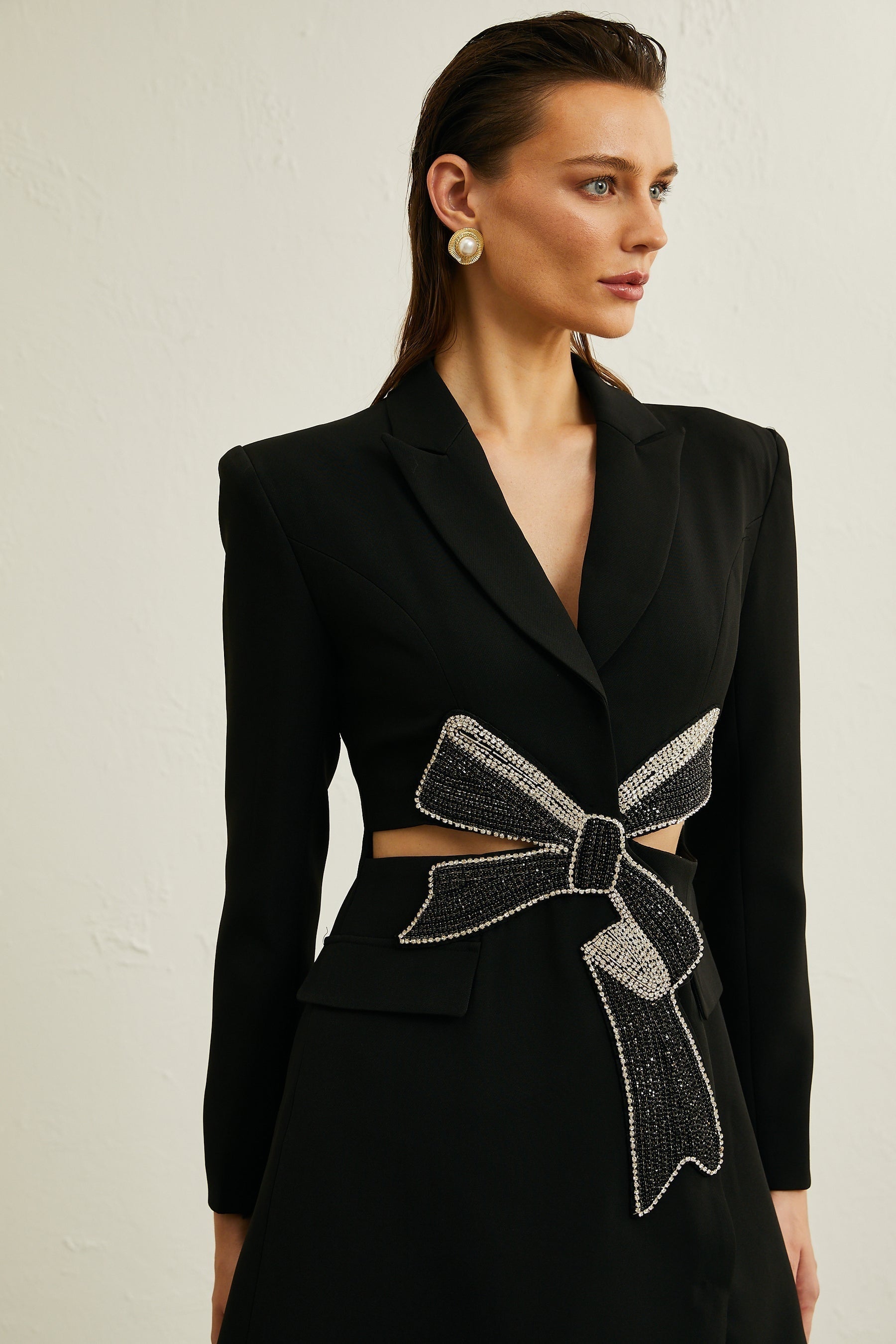 Justine black bowknot cutout blazer