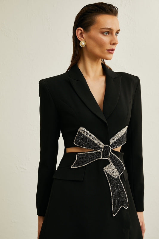 Justine black bowknot cutout blazer