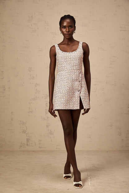 Aoife pink embellished tweed mini dress