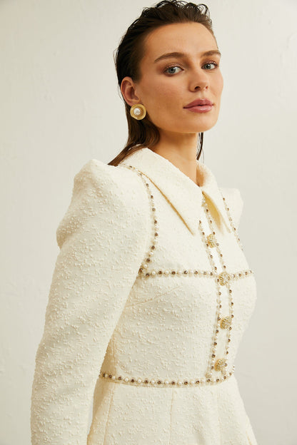 Irina fauxpearl tweed bodysuit