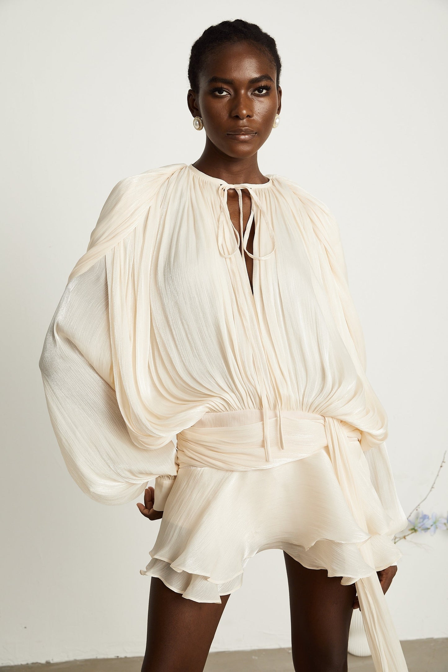 Eugénie fullypleated ruffled mini dress in Neutrals