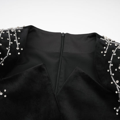 Émilie black crystalembellished velvet mini dress