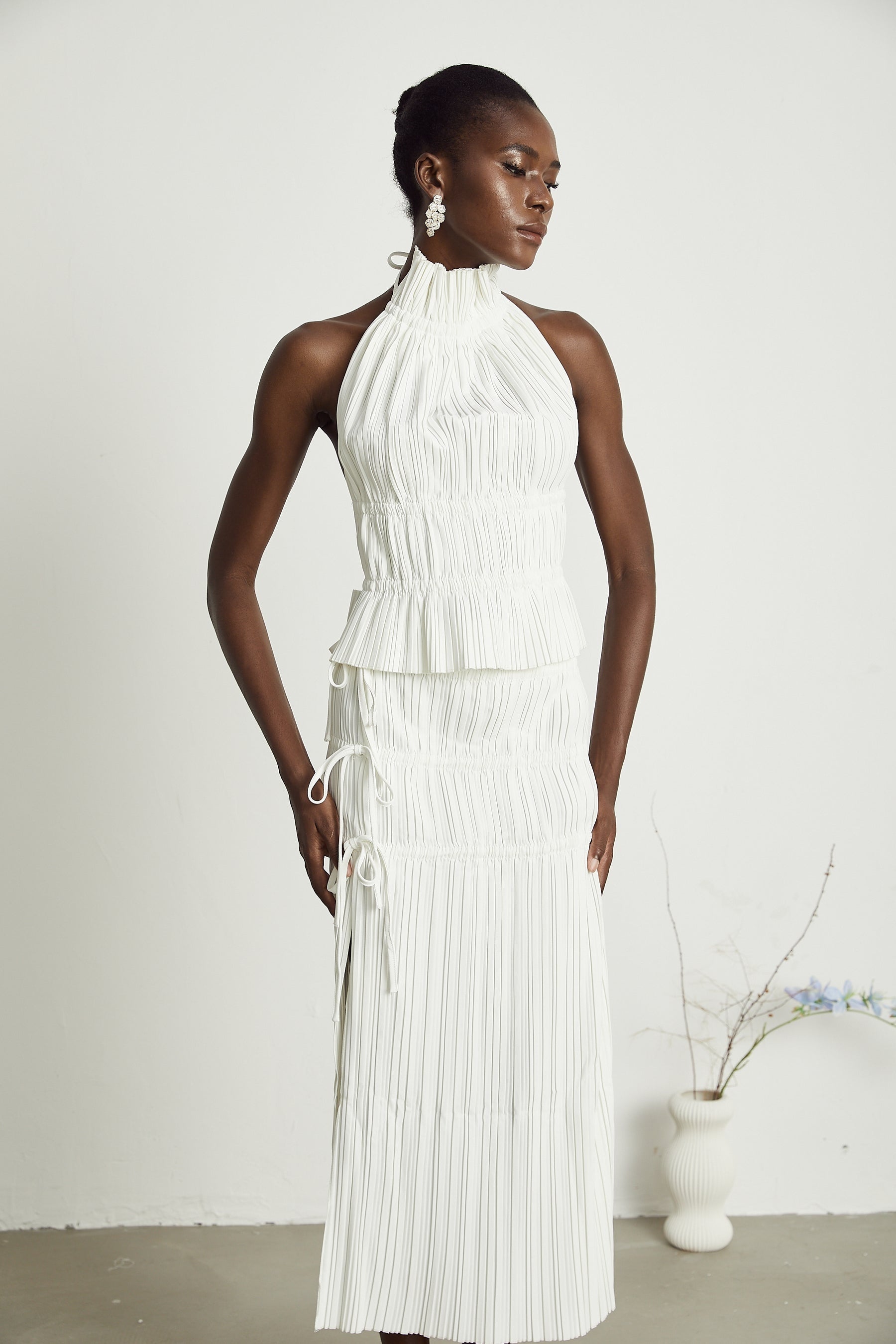 Milisent openback pleated top  skirt matching set