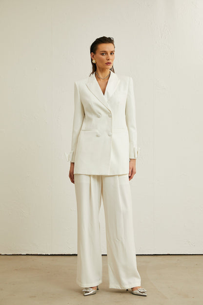 Margaux white bowembellished wool jacket